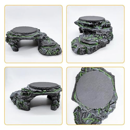 Reptile Basking Platform, Turtle Basking Platform Juvenile Beared Dragon Tank Accessoriese Reptile Hide with Rock Plate for Lizard, Leopard, Crested Gecko(Large-Green) - style: style 2
