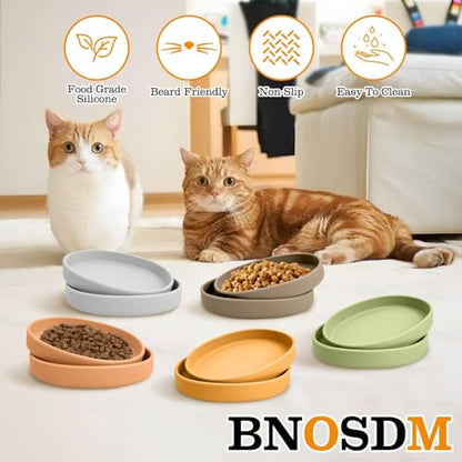 Silicone Dog Food Plate Shallow Dog Bowl Flat Cat Dish Small Puppy Plates for Small Dogs and Cats Whisker Fatigue Pet Feeding Bowls for Dry and Wet Food (Light Brown) - color: 2 Pcs - (Yellow)