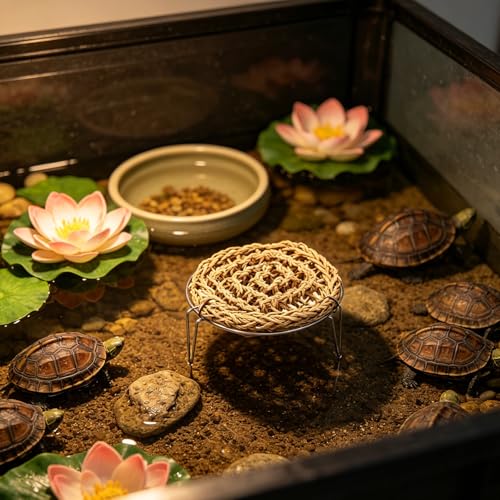 Reptile Lounger Hammock with Straw Woven Bed and Metal Legs Elevated Basking Platform for Leopard Gecko and Amphibians in Mesh or Glass Enclosures