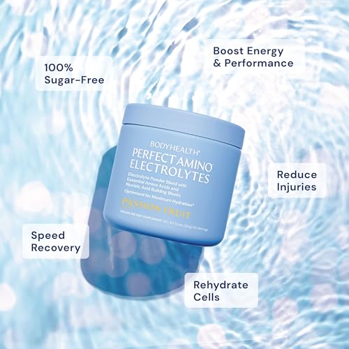 BodyHealth PerfectAmino Electrolytes Powder No Sugar, Hydration Fasting Keto Zero Sugar Electrolytes Drink Mix with Trace Minerals - Passion Fruit - 60 Servings - size: 10.4 Ounce (Pack of 1)