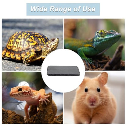 Reptile Basking Platform, Square Tortoise Habitat Slate, Turtle Feeding Slate, Habitat Decor Accessories for Crested Gecko Lizard, Gray Black