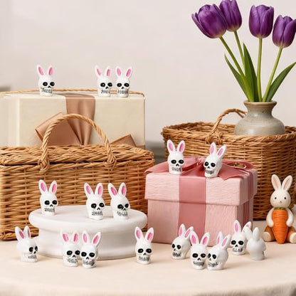 VioraWhite 50 Pcs Easter Mini Resin Skulls Figures Miniature Resin Tiny Skulls Figures with Rabbit Ears Landscape Aquarium Garden Desktop Ornament DIY Decoration for Party Supplies - style: Easter
