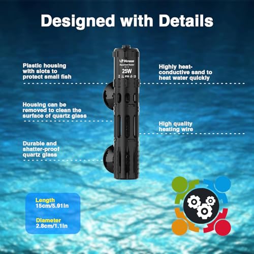 Aquarium Heater 25W, Submersible Fish Tank Heater with LED Digital Display, Auto Power-Off When Leaving Water & High Temp Protection, for Fresh and Salt Water Tanks 3-5 Gal - size: For Tanks 3-5 Gal