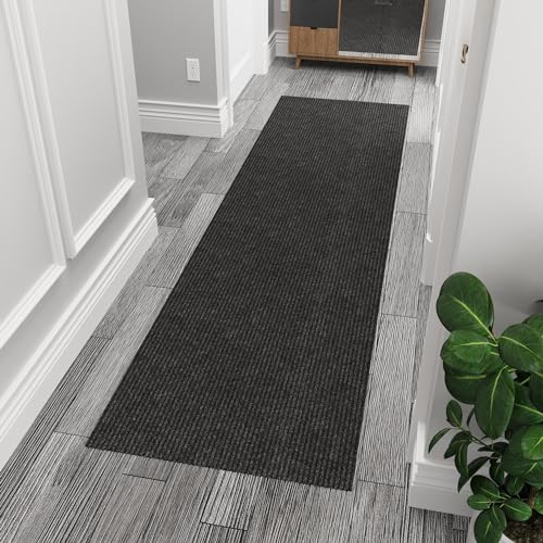 Ottomanson 2' x 7' Hallway Runner with Scraper Pile Extra Durable Non-Slip Rug Mat for Indoor & Outdoor Use - Ideal for Kitchen, Entryway, Patio & Garage - High-Traffic Carpet, Black - color: Black, size: 2' x 7' (Runner)