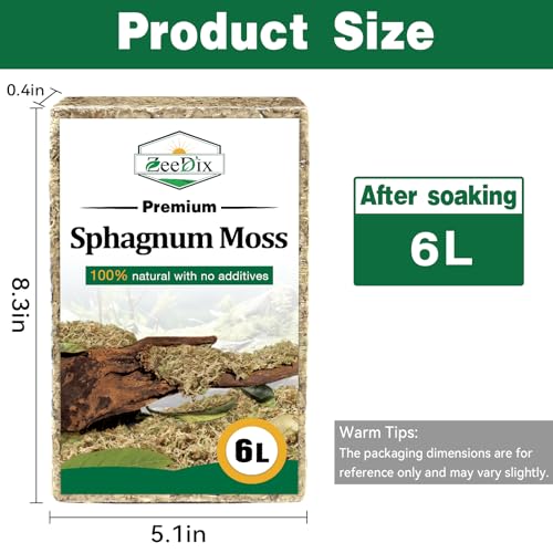 ZeeDix 6L Premium Sphagnum Moss for Plants Indoor, New Zealand Sphagnum Moss for Orchid Potting Mix Terrarium Succulent Carnivorous Ferns Hosta Garden & Reptile Habitat - size: 6L