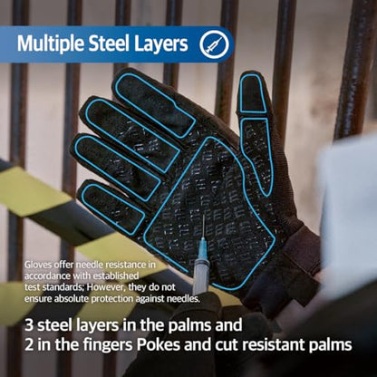 DEX FIT NPG420 Needle Resistant Gloves, ASTM F2878 Level 4 Palm & Lvl 3 Finger, ANSI Cut A9 Heavy Duty Industrial Protection, Multi-Layered Steel Mesh Puncture Proof Work Gloves, Black, XS, 1 Pair - size: X-Small