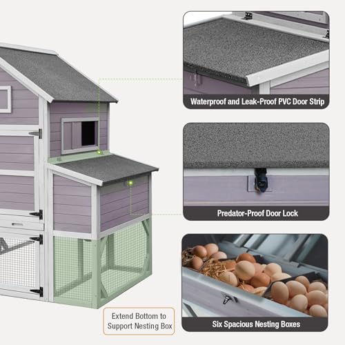 Large Chicken Coop with Run - Wooden Hen House with 6 Nesting Boxes and Removable Tray, 41.3ft² Poultry Pet Hutch Run Cage with Waterproof Asphalt Roof, fold Out House for 8-10 Chickens - size: 118.0"L x 98.0"W x 49.0"H