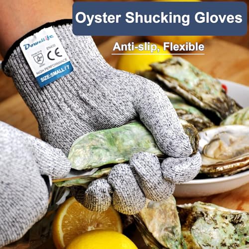 Dowellife Cut Resistant Gloves Food Grade Level 5 Protection, Safety Kitchen Cuts Gloves for Oyster Shucking, Fish Fillet Processing, Mandolin Slicing, Meat Cutting and Wood Carving. (Medium-2 Pairs) - size: Medium (Pack of 2), style: Original