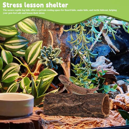 BESPORTBLE Reptile Hideout Wood Shelter Natural Tree Trunk Reptile Cave for Gecko Snake Tortoise Lizard Turtle and Hermit Crab Stress Relief Terrarium Habitat Decor 8.07X3.14X3.14In