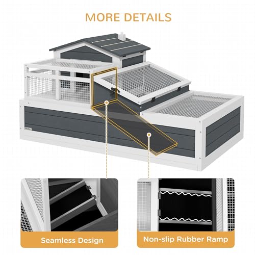 3-Room Tortoise Habitat House with Large Tortoise Habitat Balcony and 2 Stories, Reptile Enclosure for Indoor Tortoise Habitat Outdoor Use, Tortoise Enclosure Spacious Gray Turtle