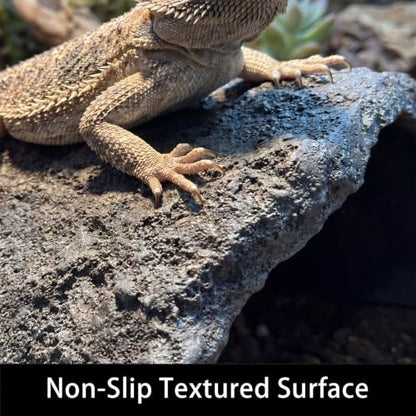 Extra Large Reptile Hideout & Basking Platform, Resin Rock Cave Habitat Decor for Bearded Dragon, Tortoise, Snake, Lizard - Aquarium & Terrarium Tank