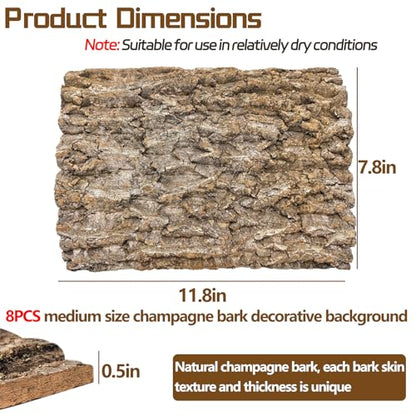 Hamiledyi Cork Terrarium Background 11.8x7.9in 8PCS Natural Reptile Cork Bark Flats Terrarium Board Bearded Dragon Climbing Wall Mat Tank Decor for Lizard Chamelon Snake Turtle Spider Crested Gecko - size: 8PCS-11.8x7.9in