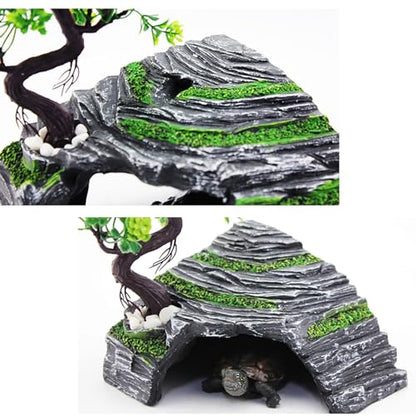 Reptile Box Shelter Terrarium Hideout Caves Turtle Ramp Basking Platform Habitat Decor Humidify Hide Cave Resin Rock - size: S