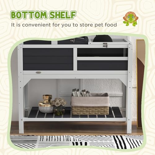 PawHut Tortoise Habitat with Adjustable Lamp Holder, 2 Layer Tortoise Enclosure with Storage Shelf, Removable Main House, Fixed Tray, Openable Lid, Gray - color: Gray