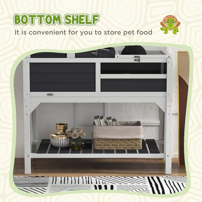 PawHut Tortoise Habitat with Adjustable Lamp Holder, 2 Layer Tortoise Enclosure with Storage Shelf, Removable Main House, Fixed Tray, Openable Lid, Gray - color: Gray