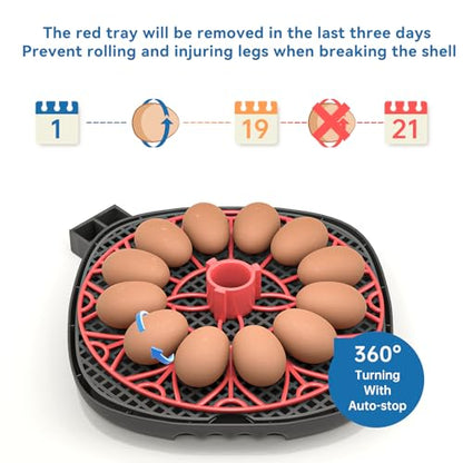 12-24 Egg Incubator with Humidity Display, Egg Candler, Automatic Egg Turner, for Hatching Chickens Duck Quail Parrot - color: Red