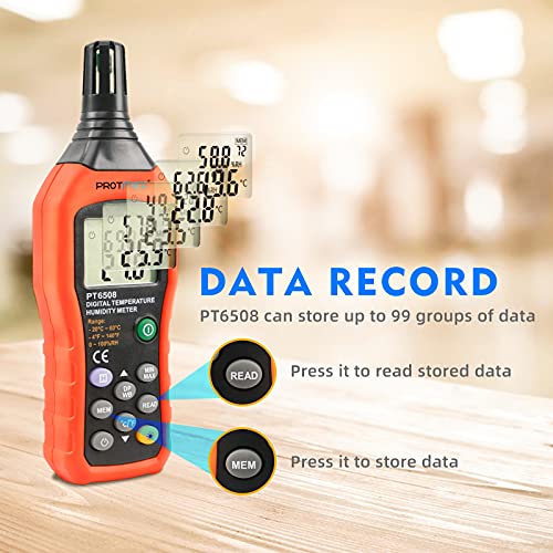 Protmex PT6508 Temperature Humidity Meter, Digital Thermometer Hygrometer Monitor with Ambient, Dew Point, Wet Bulb for Indoor/Outdoor MIN, MAX, Data Hold, LCD Backlight - size: PT6508