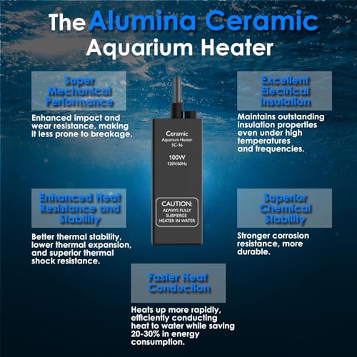 Aquarium Heater 100W Super Small Fish Tank Heater with Digital Display Thermostat, Alumina Ceramic Betta Tank Heater Turtle Heater for 10-20 Gallon Tanks - size: For Aquariums ≤ 20 Gal