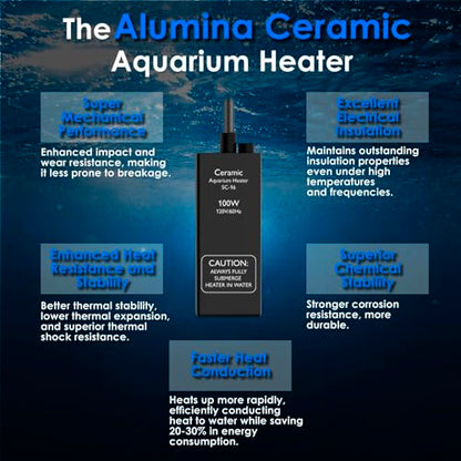 Aquarium Heater 100W Super Small Fish Tank Heater with Digital Display Thermostat, Alumina Ceramic Betta Tank Heater Turtle Heater for 10-20 Gallon Tanks - size: For Aquariums ≤ 20 Gal