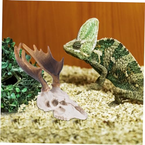 MERRYHAPY Reptile Skull Decor Resin Deer Skull Hideout Cave Safe Light Reptile Tank Decor