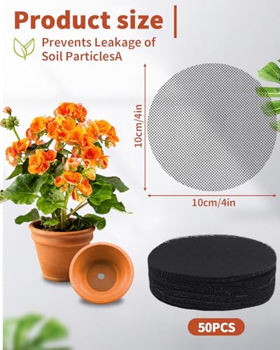 50PCS Flower Pot Hole Mesh Pad, 4 inch Rounds Drainage Hole, Plant Pot Drainage Mat, Plant Potting Mat to Prevent Soil Loss, Gardening Gifts for Friend - size: 50 PCS 4 Inch Round