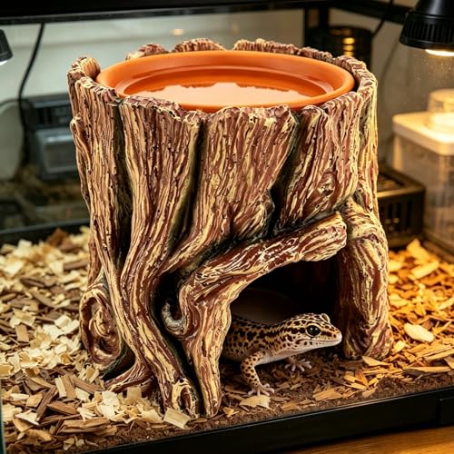 Reptile Hide Cave Hideout Habitat House Decor with Clay Water Basin Humidifying Help Shedding for Leopard Gecko Snake Ball Python Tortoise Toad Tarantula Frog