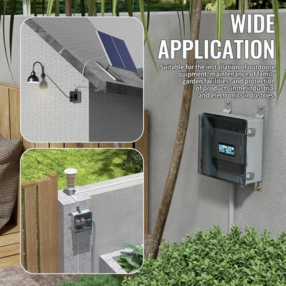 Joinfworld Outdoor Waterproof Electrical Box 13x13x5 with Clear Cover | IP67 water&UV proof box, 304 stainless latch, durable plastic, plate&rail, wall/freestand for marine, solar, Starlink & more - size: 13"x13"x5" Clear