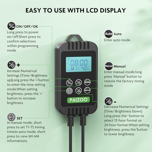 PAIZOO LED UVB Light for Reptiles, 16" UVA UVB Reptile Light with Controller, Auto and Manual Modes, Full Spectrum Reptile Lamp Bar Ideal for Bearded Dragon, Lizards, Snakes, Turtles, 14W - size: PZUV-40B (1-Pack)