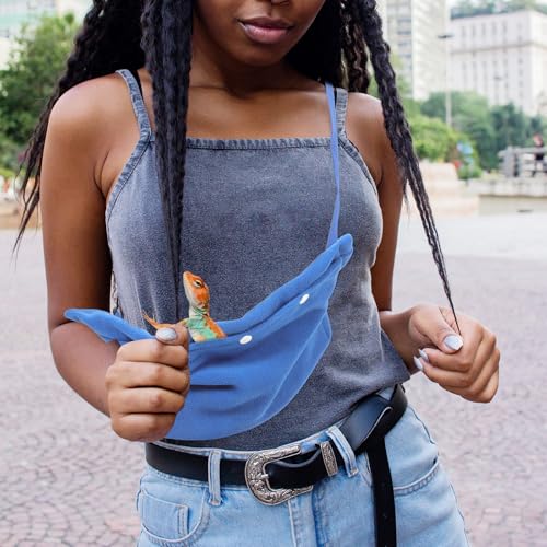 ABOOFAN Portable Reptile Traveling Bag with Sling for Bearded Dragon and Lizard, Blue Lightweight Chest Carrier for Outdoor Travel, Small Animal Travel Pouch for Guinea Pig and Chinchilla