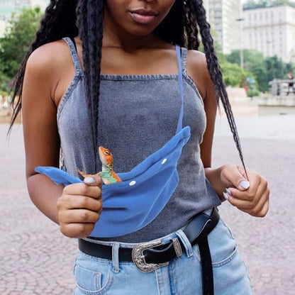 Toyvian Reptile Sling Carrier with Adjustable Strap, Blue Lightweight Lizard and Bearded Dragon Travel Bag, Portable Pet Carrier for Outdoor Use