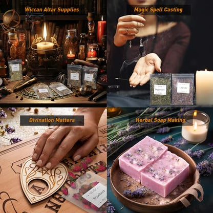 35Pcs Dried Herbs for Witchcraft Supplies, Dried Herb Kit for Witch Beginner, Wiccan, Wicca Altar Supplies, Magic Ritual and Spell, Candle and Soap Making, with Witchy Bell and More - style: 35 Herbal Bags