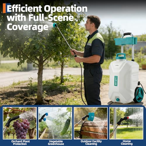 Garvee 10.5 Gallons Battery Powered Sprayer with Wheeled Cart, 18V 4Ah Electric Sprayer with 6 Nozzles & 2 Wands, 4-6 Hour Runtime, 80PSI Adjustable Pressure, Trigger Lock, Yard Sprayers for Lawn - size: 10.5 Gal