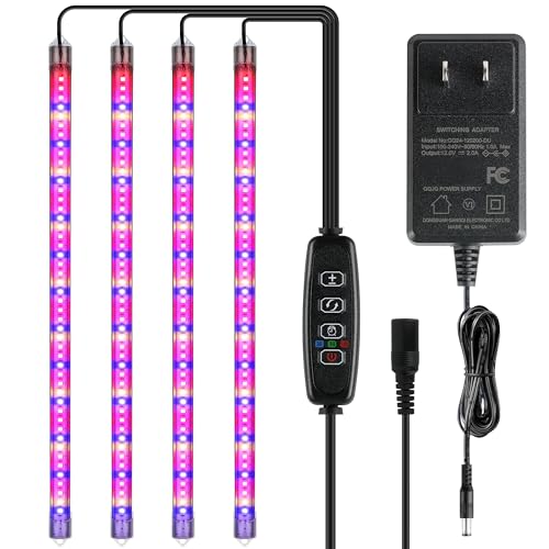 iPower 60W LED Plant Grow Light Strips Full Spectrum for Indoor Plants with Auto ON/Off 3/9/12H Timer, 10 Dimmable Levels 48 LEDs Per Tude, for Hydroponics Succulent, 4 Tubes, Mix - color: Mix, size: 4 Tubes, style: Grow Light Strips