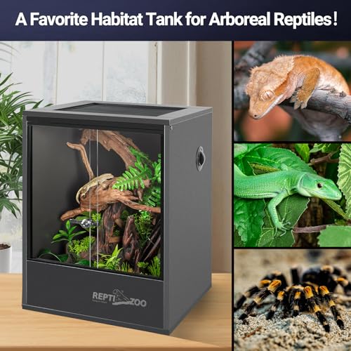 REPTI ZOO 30 Gallon PVC Tall Reptile Tank, 18x18x24 Reptile Terrarium for Frog Lizard Gecko Chameleon Snake, Tropical Rainforest Habitat Enclosure with Sliding Door & Top Screen Ventilation - size: 18x18x24 inch