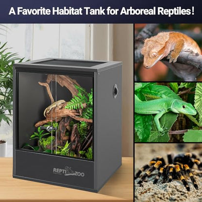 REPTI ZOO 30 Gallon PVC Tall Reptile Tank, 18x18x24 Reptile Terrarium for Frog Lizard Gecko Chameleon Snake, Tropical Rainforest Habitat Enclosure with Sliding Door & Top Screen Ventilation - size: 18x18x24 inch