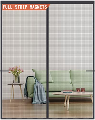 Magnetic Screen Door Upgraded-Model Full Strip Magnets 74x81 Inch,Fiberglass Heavy Duty Mesh Sliding Screen Door,Full Frame Seal Retractable French Door Screen Magnetic Closure for Patio Sliding Door - size: Fit Door Size To 72"x 80"