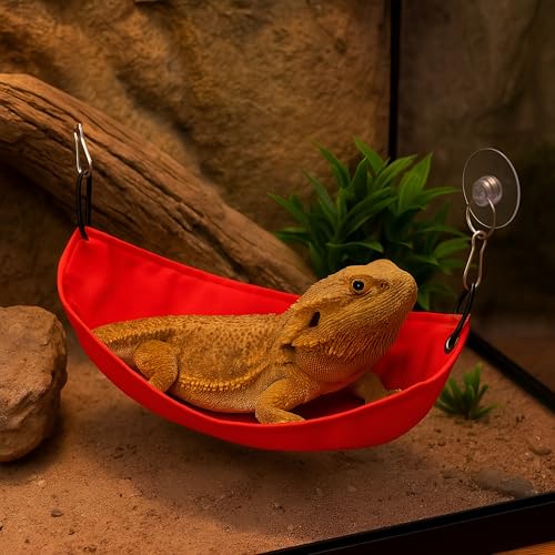 CTWPets Reptile Hammock & Lizard Hammock Hide (100% Polyester, 2 Suction Cups) 9.8" x 3.9" with 2.4" Ideal for Geckos, Lizards & Small Reptile Hide Crested Gecko Accessories (Blue Flowers, Medium) - color: Blue Flowers