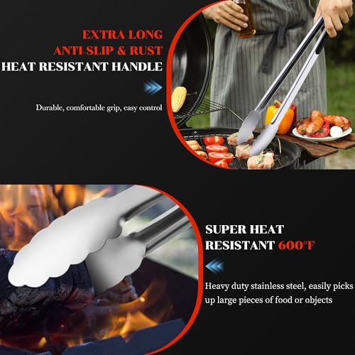 Grilling Tongs - 17 Inch Extra Long Metal Tongs, Heat Resistant Stainless Steel Grill Tongs, Heavy Duty BBQ Tongs for Cooking, Grilling, BBQ/Barbecue, Food (17 inch) - color: 17 inch