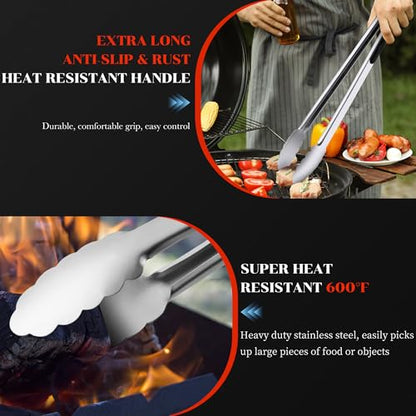 Grilling Tongs - 17 Inch Extra Long Metal Tongs, Heat Resistant Stainless Steel Grill Tongs, Heavy Duty BBQ Tongs for Cooking, Grilling, BBQ/Barbecue, Food (17 inch) - color: 17 inch