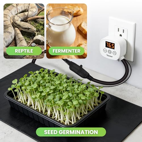Digital Heating Temperature Controller Outlet, 120V Plug-in Thermostat Switch 34-140°F, 0–10H Timer, for Pipe Heating Reptile Greenhouse Aquarium Brewing Seedling Breeding & Hatching