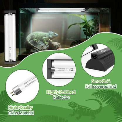 QZQ T5 UVB Reptile Light Fixture Combo Kit 24W, 10.0 UVB Light for Reptiles, Terrarium Hood Comes with Desert Reptile Lamp for Bearded Dragon, Gecko, Tortoise, Lizard - size: 24W-22.7IN