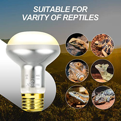 WACOOL 2 Pack Heat Lamp Bulbs for Reptiles, 75W Intense Basking Spot Lights, Simulate Daytime Sunshine Heat Bulbs, UVA Daylight - style: 75W-2pack