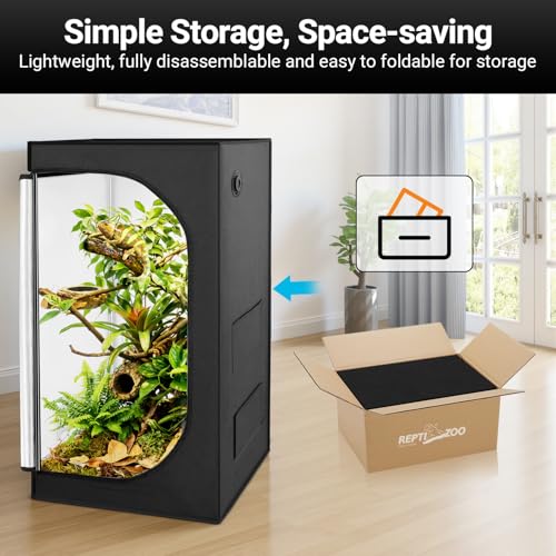REPTIZOO 120 Gallon Reptile Tent Habitat 24"x24"x48" High Reflective Reptile Terrarium Cage Plant Grow Tent with Ventilation Window and Waterproof Base Tray for Lizards, Bearded Dragons