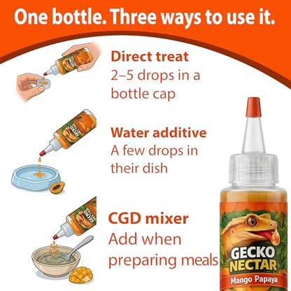 CTWPets Gecko Treat – Liquid Fruit Nectar Drops for Crested Gecko, Day Gecko & Gargoyle Gecko | Treat, Water Additive & CGD Mixer (4oz, Mango Papaya) - size: 4 Fl Oz (Pack of 1)