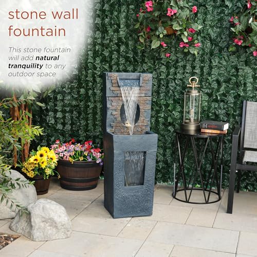 Alpine Corporation TZL398 40" Stone Wall Cascading Fountain with LED Lights, Elegant Outdoor Water Feature for Garden, Patio, Backyard & Home Decor, Relaxing Waterfall Fountain, Gray - style: 40"H - Gray Stone Wall w/ LEDs