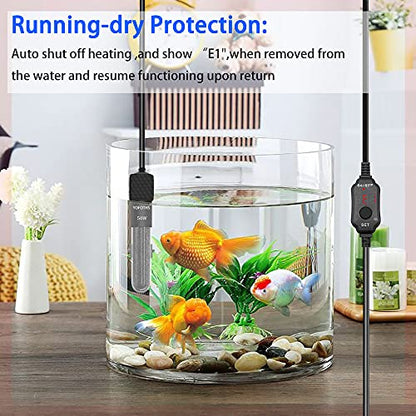 YOFOTHS Adjustable Mini Aquarium Heater 5-10 Gallons Submersible Small Fish Tank Heater 50W Digital Display Thermostat External Temperature Controller (50W) - size: 50W