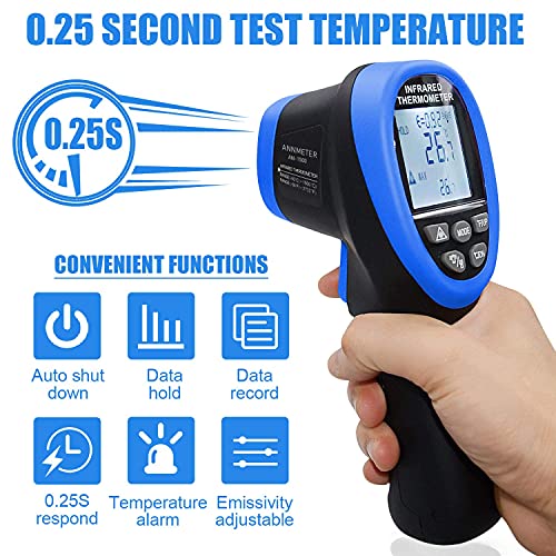 AIOMEST Digital Infrared Thermometer - Non Contact High Temperature Gun AI-1500 Infra Pyrometer Temp Gauge -58~2732℉ Handheld IR Laser Reader for Cooking Kiln HVAC (NOT for Human Temp) - color: Blue