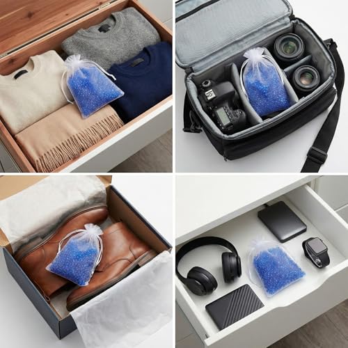 2 Lbs Blue Silica Gel Desiccant Beads, Reusable Indicating Moisture Absorber with 25 Humidity Cards & 10 Mesh Bags for 3D Printer Filament & Electronics