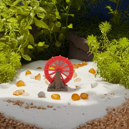 Miniature Water Fountain Aquarium Ornament with Rotating Water Wheel, Plastic Fish Tank Decor for Aquatic Environments, Unique Realistic Design Providing Oxygen Supply, for Homes