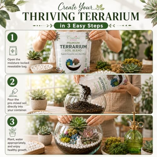 Creations by Nathalie Natural Terrarium Growing Medium, 2.2 Quarts, Well-Draining Mix for Succulents, Cactus & Aloe, Untreated Pine Bark, Canadian Peat & Coarse Sand